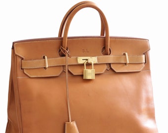 Hermes Haut A Courroies HAC 45cm Travel Birkin Bag Vache Natural Leather Rare Vintage 1985
