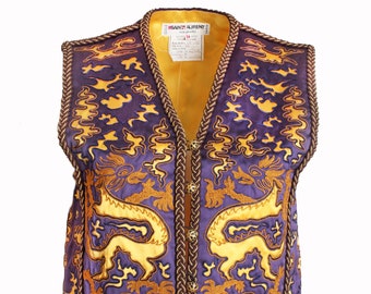 Yves Saint Laurent Dragon Vest Purple Gold Embroidery Vintage NWT NOS Sz 34 HTF Rare