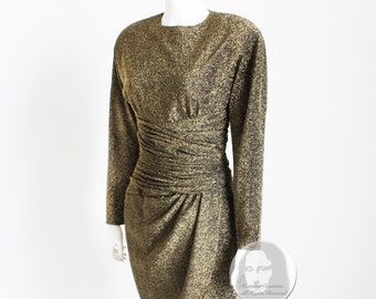 Cocktail Dress Gold Metallic Lurex Party Morton Myles for the Warren's Vintage 80s Event Formal Sparkle