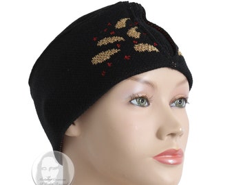 Vintage Yves Saint Laurent Knit Hat Cap Black Gold Red Metallic Paisley Rare 70s