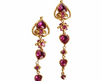 Emanuel Ungaro Earrings Long Dangle Pink Stones Baroque Oversized 5in Vintage 80s HTF Statement