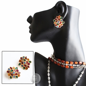Vintage Yves Saint Laurent Earrings Multicolor Glass Rhinestones Clip Style 1980s HTF