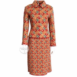Azzedine Alaïa Jacket and Skirt Suit 2pc Intarsia Knit Colorful Mod Abstract Pattern Rare Vintage Made in Italy M