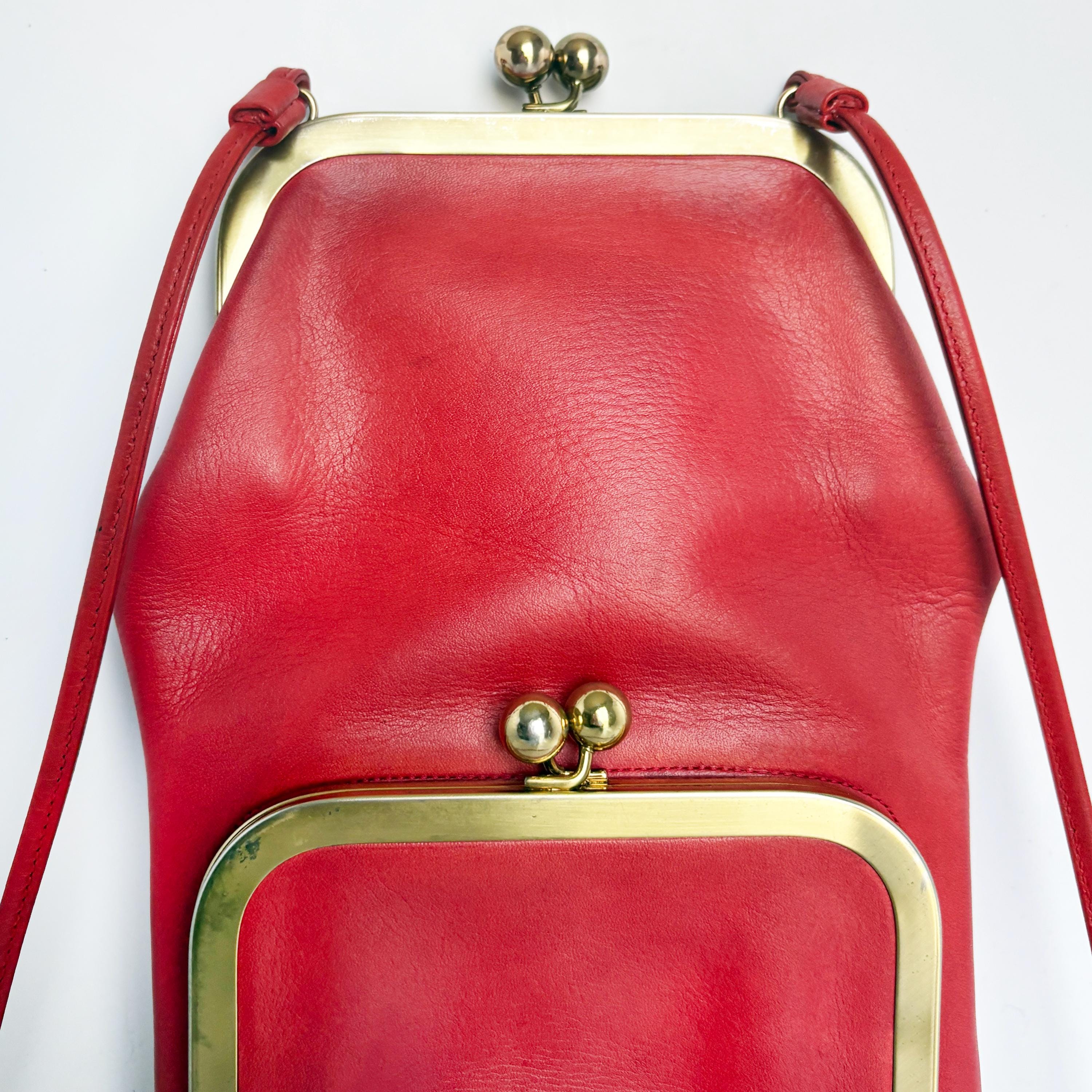 バッグ Vintage Coach Bonnie Sling Red Ergo Rare Vintage Bonnie Cashin for Coach Swinger Bag: Red Leather Kiss Lock