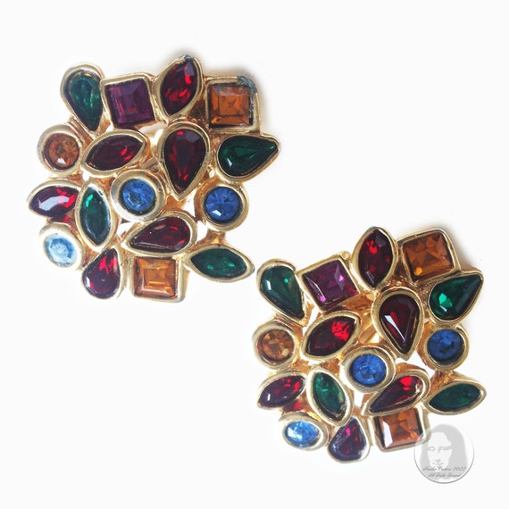 Vintage Yves Saint Laurent Earrings Multicolor Gl… - image 9