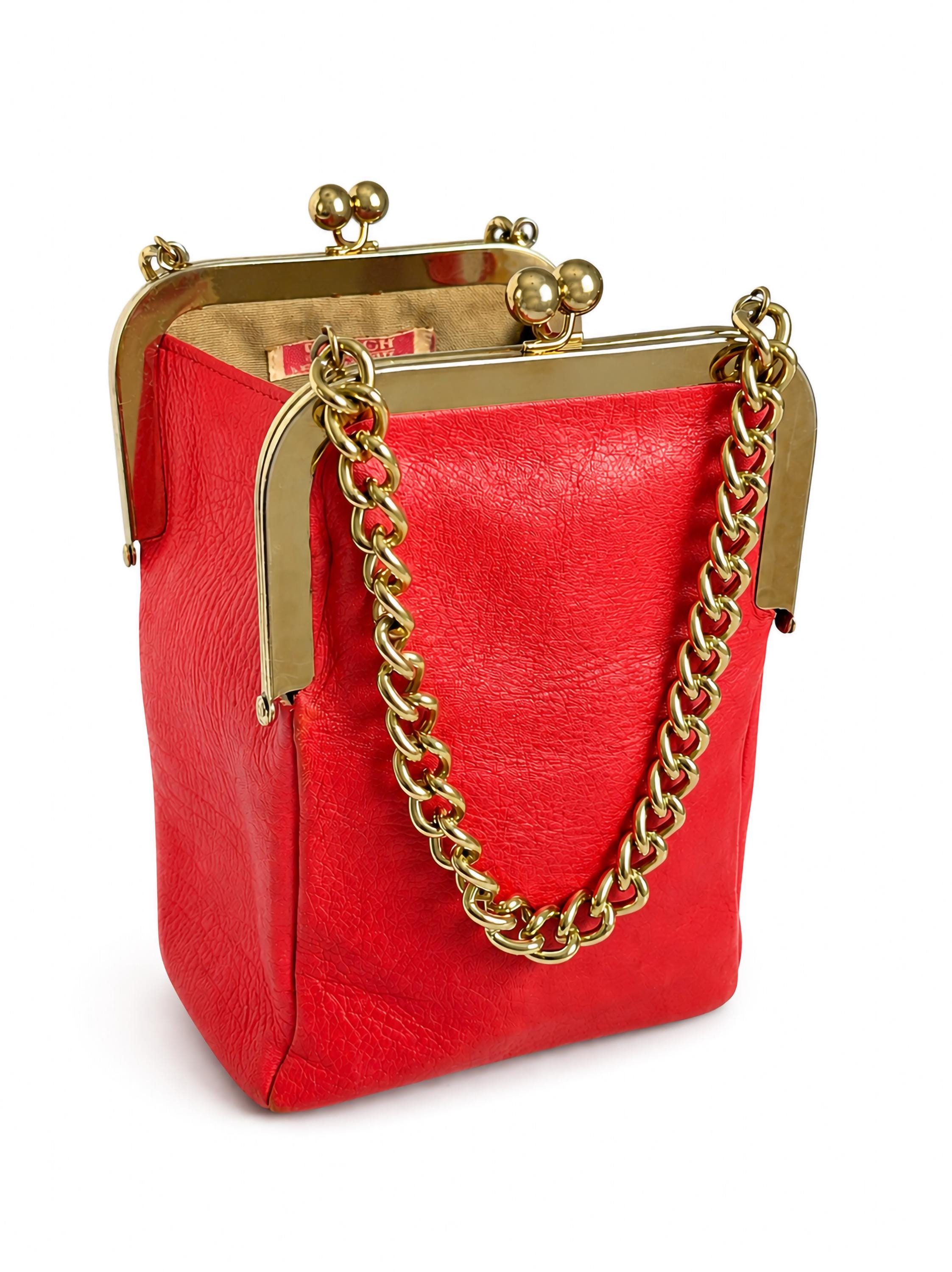 Vintage Bonnie Cashin Coach Small Double Header Tote Red Leather 