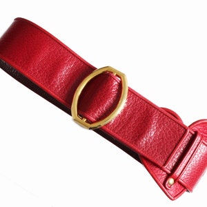 Rare Yves Saint Laurent Rive Gauche Wide Red Leather Belt with Heart Vintage 70s Size 34 S
