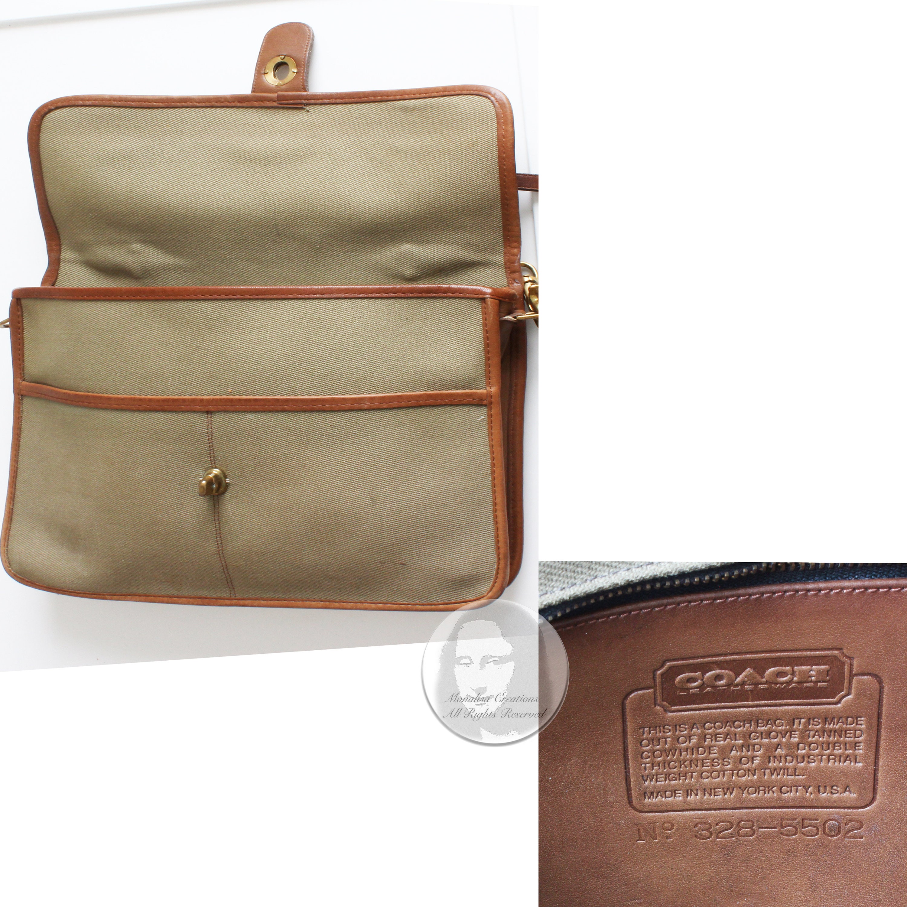 Vintage Coach School Bag Messenger NYC Khaki Twill & Leather Vintage Coach School Bag Messenger NYC Khaki Twill & Leather