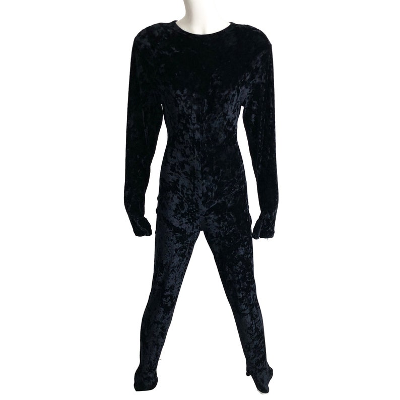 Norma Kamali OMO Catsuit Jumpsuit Crushed Velvet Size S Vintage 80s