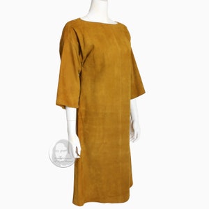 Bonnie Cashin Dress Gold Suede Leather Kimono Sleeves Rare Vintage 60s M image 2