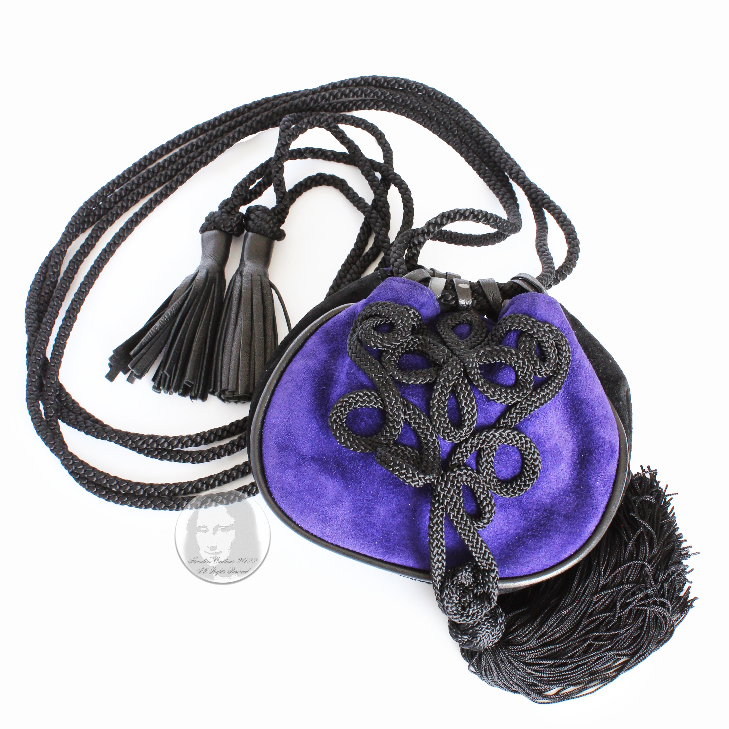 Yves Saint Laurent Evening Bag Tassels Purple Black Suede 