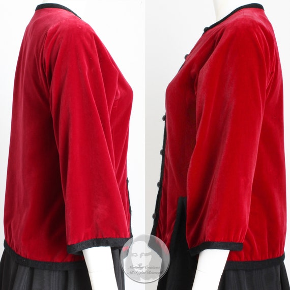 Yves Saint Laurent Jacket Red Velvet Black Trim B… - image 4