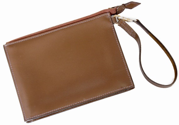 Hermes Pochette Mini Bag Brown Leather Wristlet Bonwit Teller Rare Vintage 1950s