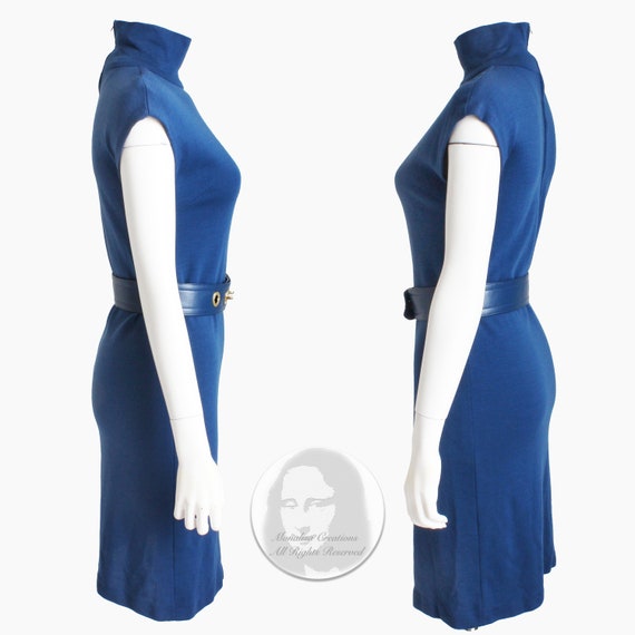 Bonnie Cashin Dress Knit Turtle Neck with Blue Le… - image 6