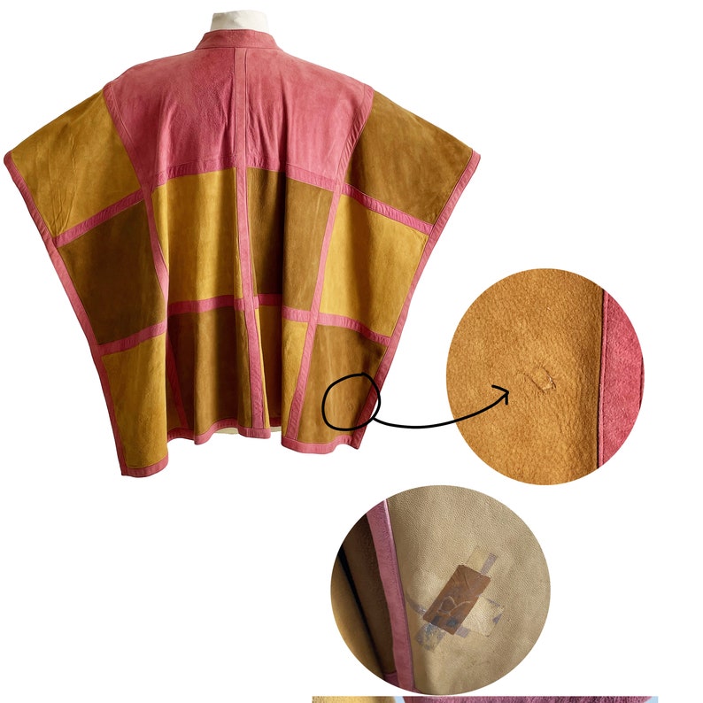 Bonnie Cashin for Sills Poncho Cape Pink Suede Multicolor Patchwork Vintage 1970s Rare S/M image 10