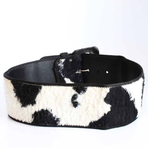 Norma Kamali OMO Wide Belt Cow Print Faux Fur Vin… - image 5