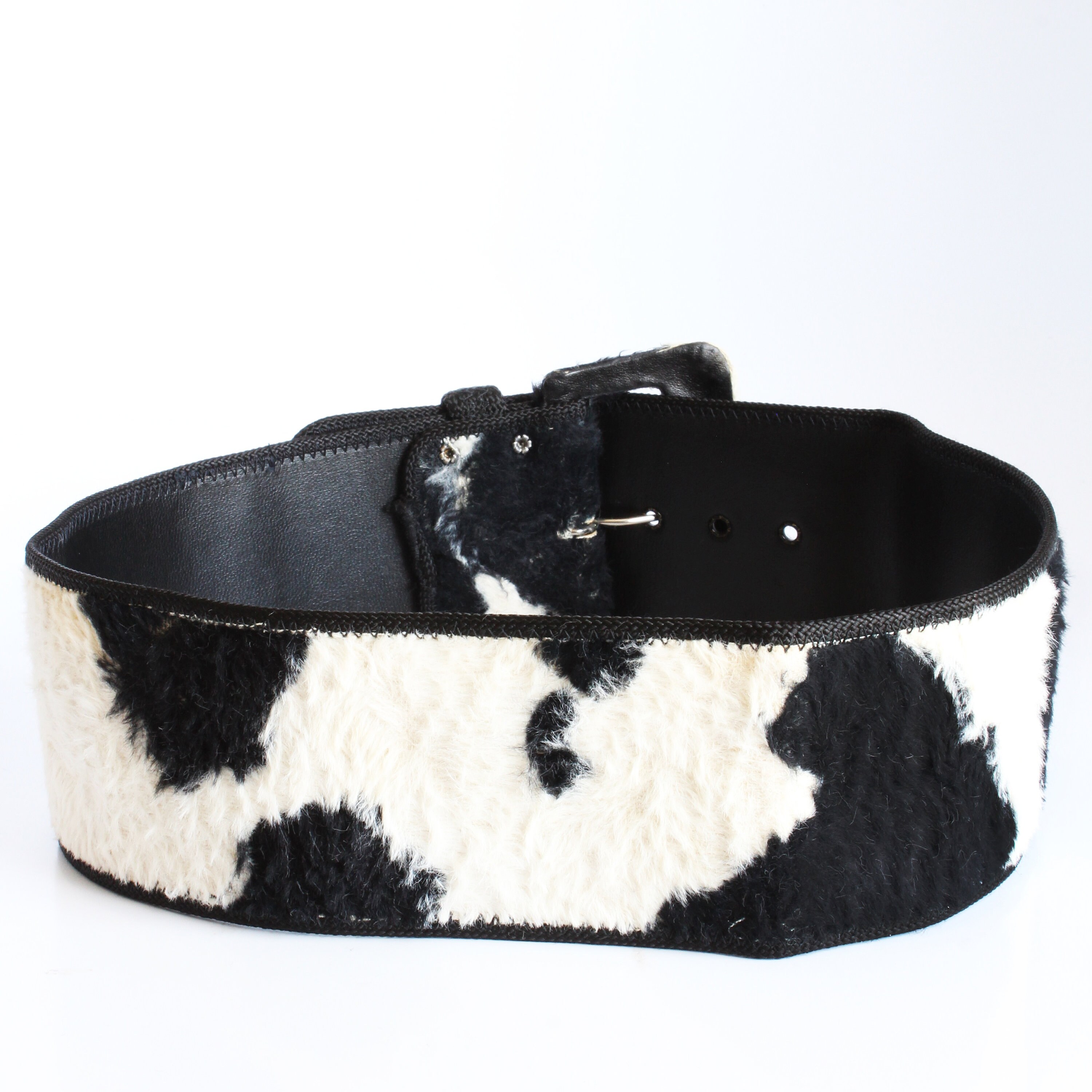 Norma Kamali OMO Wide Belt Cow Print Faux Fur Vintage 90s 