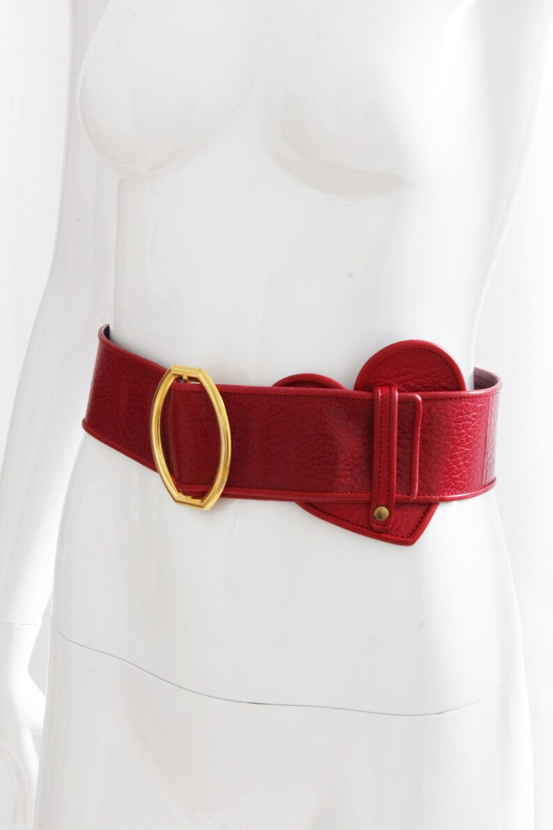 Rare Yves Saint Laurent Rive Gauche Wide Red Leather Belt With Heart ...