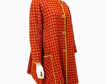 Vintage 60s Bonnie Cashin Wool Coat: Pink Check, Lime Leather Trim