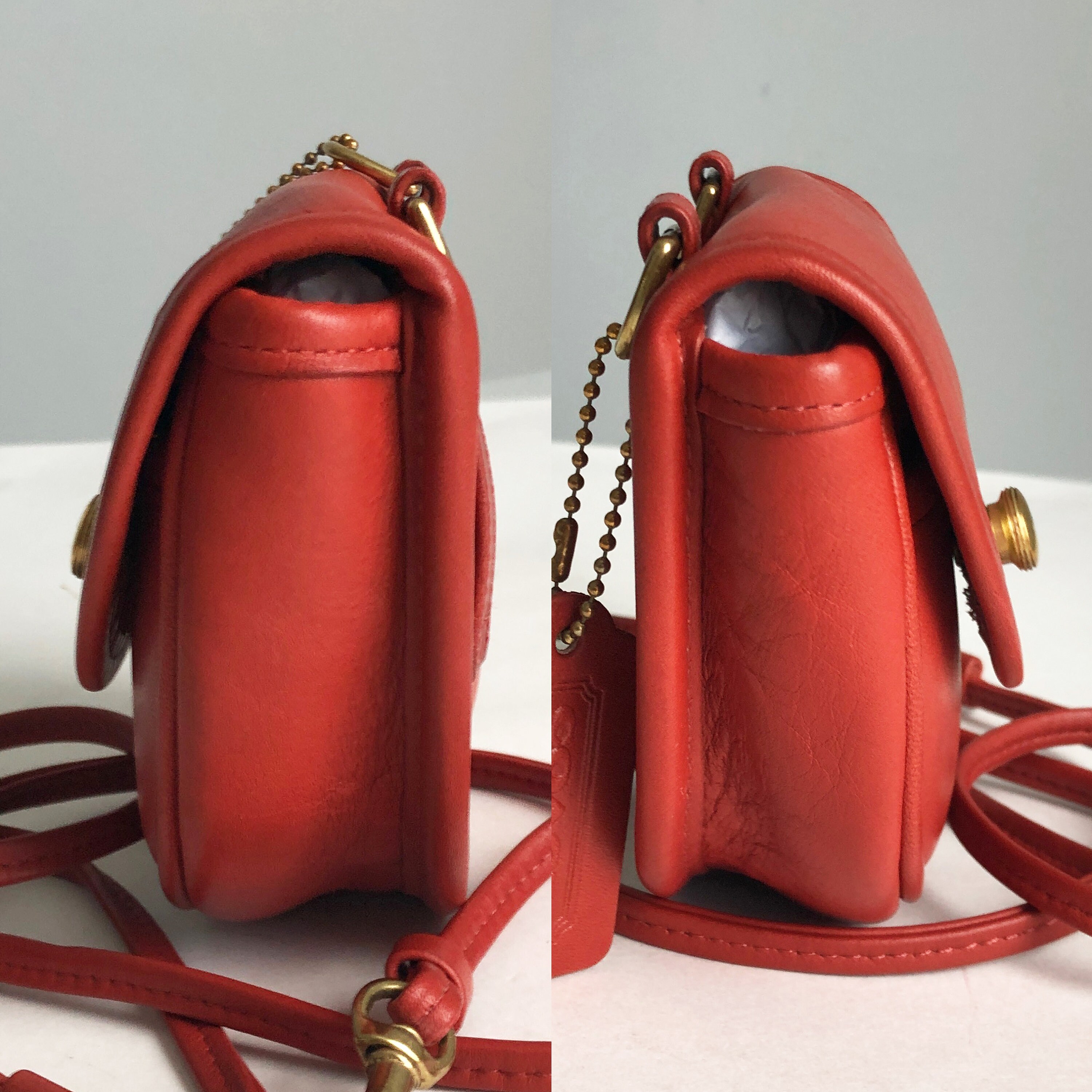 Vintage Coach Mini Bag Belt Bag With Spring Lock Red Leather Vintage Coach Mini Bag Belt Bag With Spring Lock Red Leather