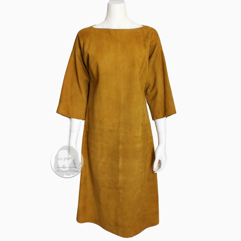 Bonnie Cashin Dress Gold Suede Leather Kimono Sleeves Rare Vintage 60s M image 1