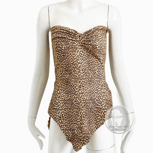 Norma Kamali OMO Leather Corset Top or Halter with Wrap Ties Leopard Print Vintage HTF Rare 80s Retro