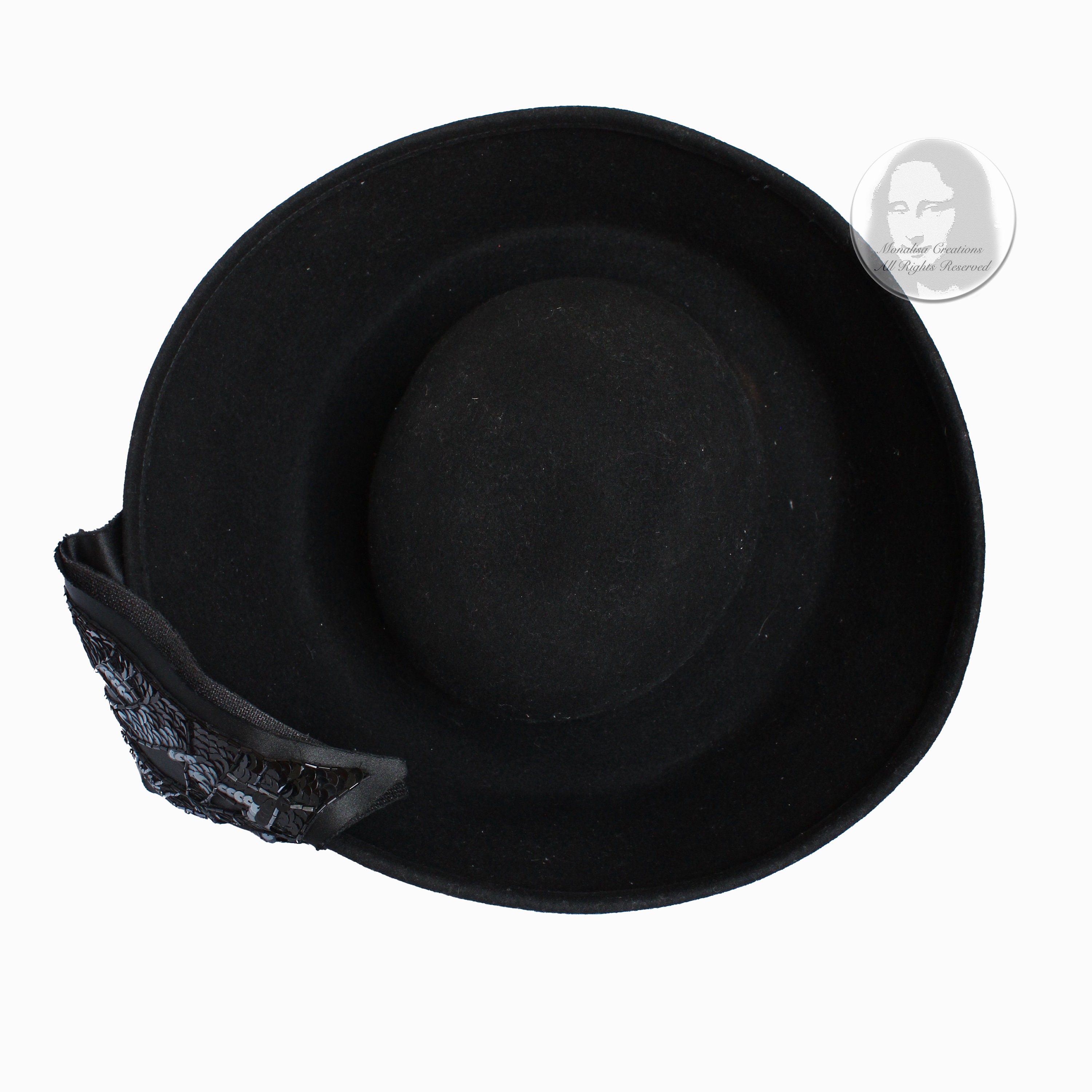 Mr. John Hat Breton Black Wool Felt Embellished Sequins Bow  display picture 3