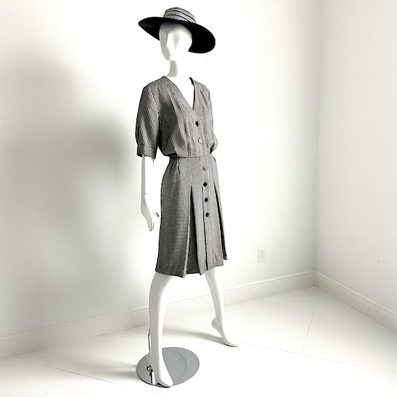 Yves Saint Laurent Rive Gauche Dress Black White Stripe Wool