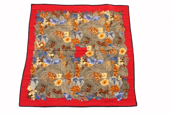 Versace Large Silk Floral Print 35in Red Blue Yell