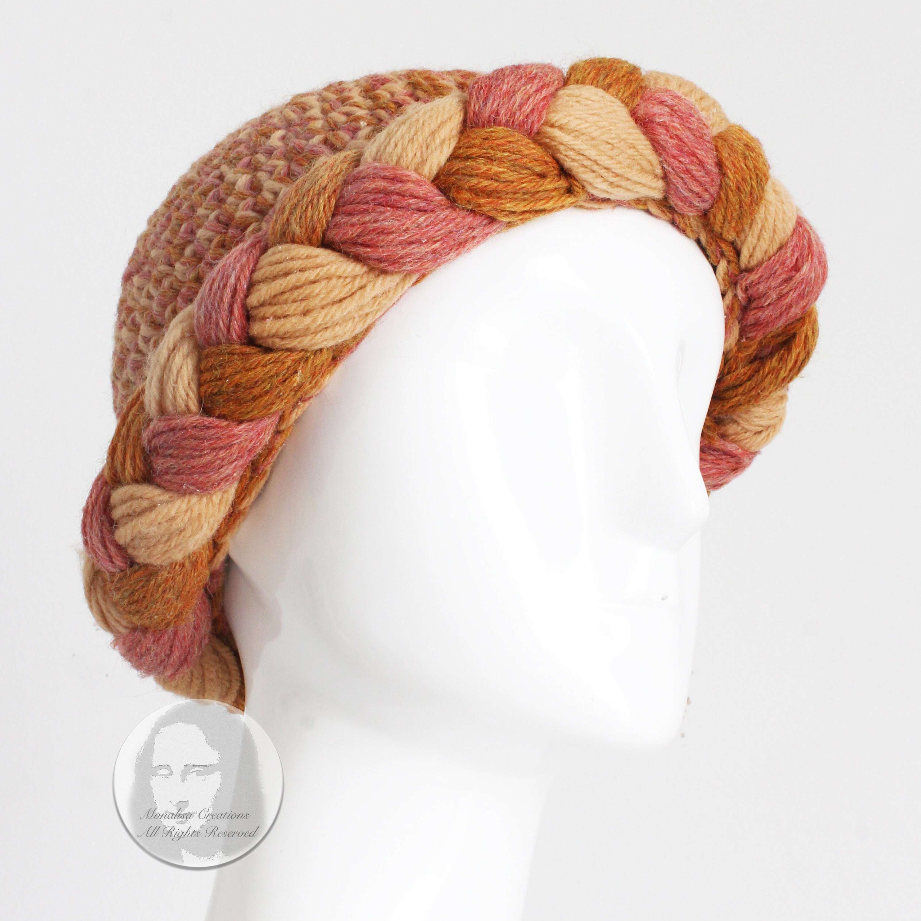 Yves Saint Laurent Knit Hat Multicolor Thick Braid Wool Cap 