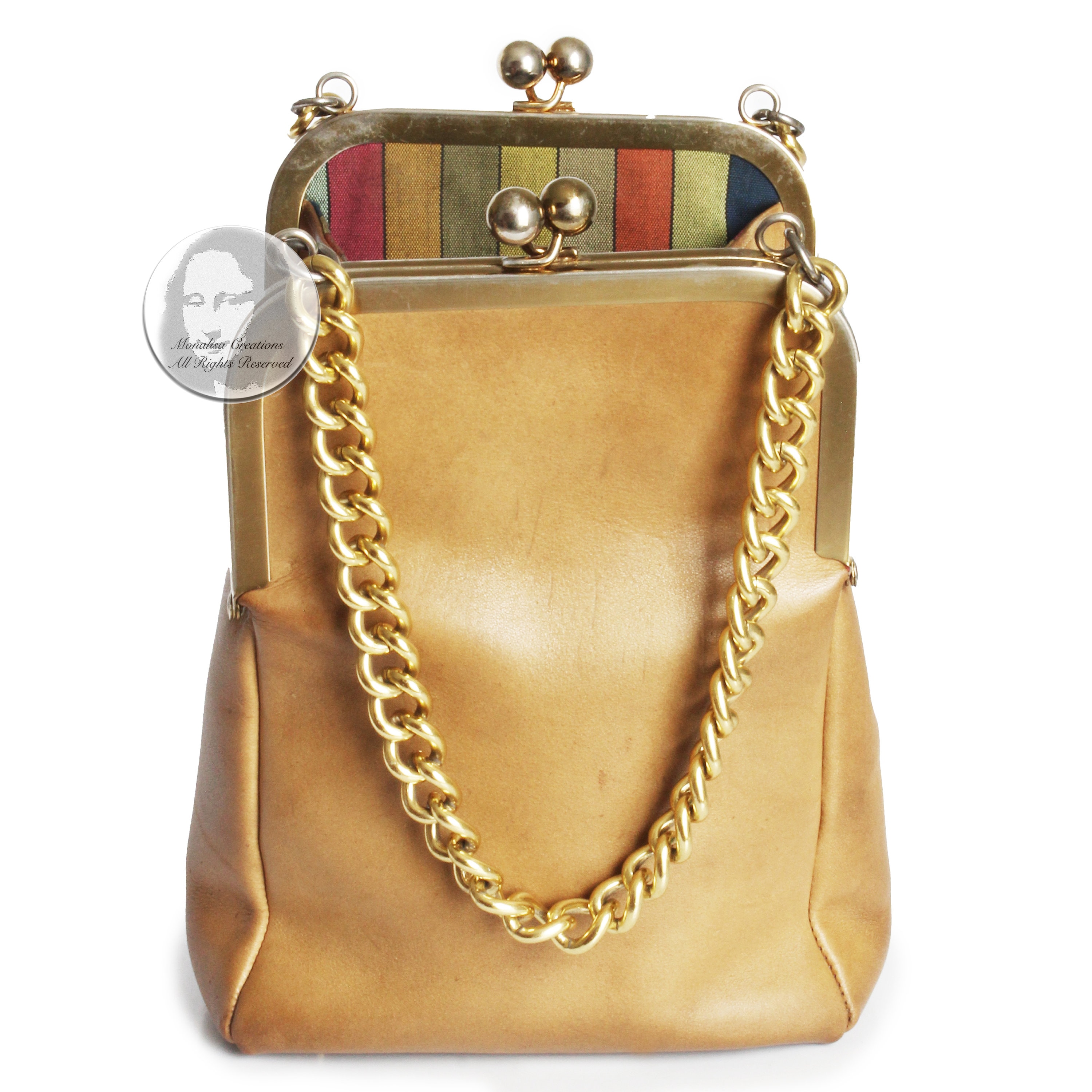 バッグ Coach Bonnie Kisslock Satchel Chain Bag Vintage Coach – 1960's – Bonnie Cashin – Double Kiss Purse