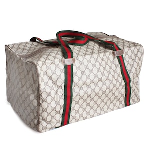 Vintage Gucci Duffle Bag, GG Canvas, Leather Trim, 1980s Travel