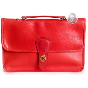 Bolso Coach vintage con asa, cartera de mano, de piel roja, raro, años 70, Precreed NYC