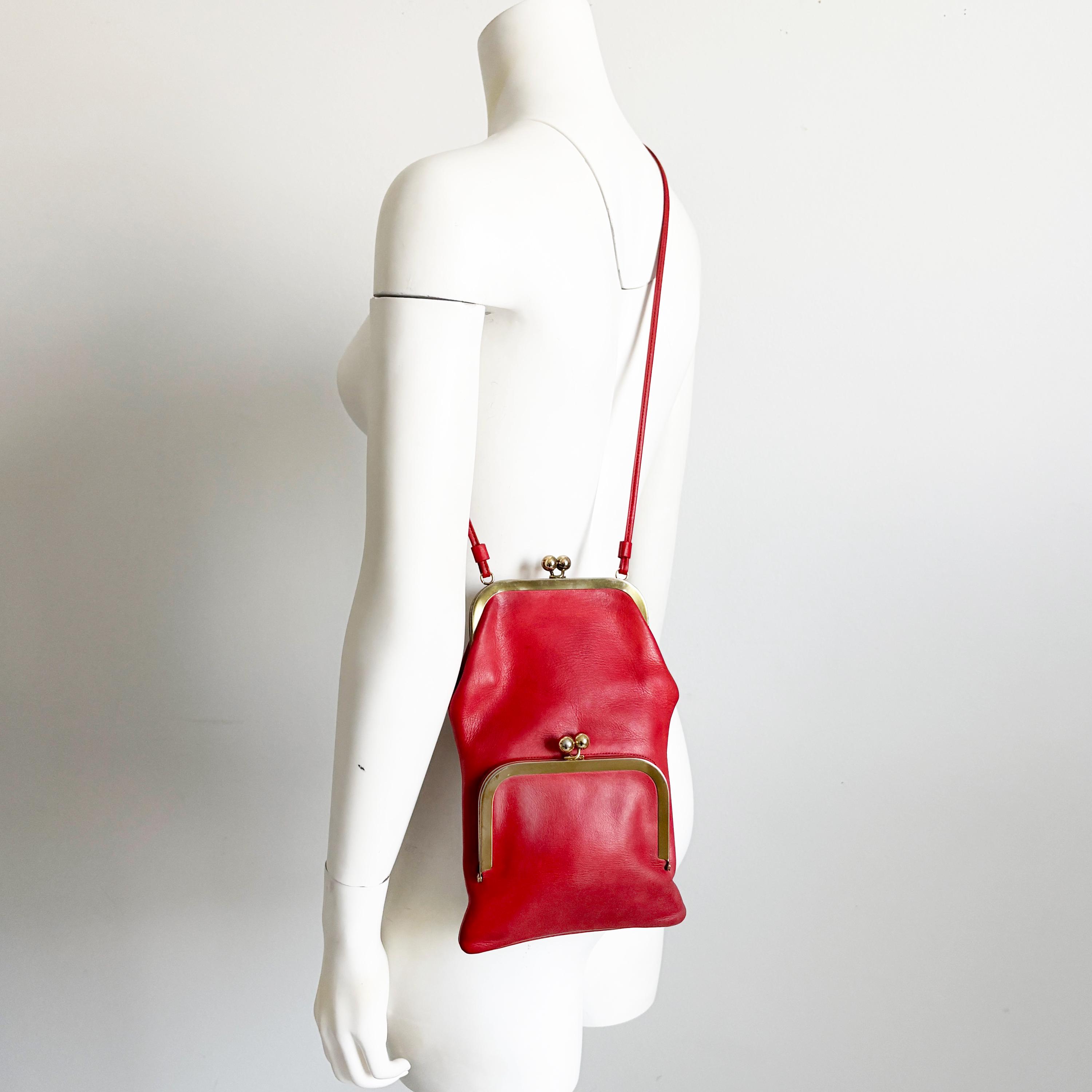 Vintage Bonnie Cashin for Coach Swinger Bag: Red Leather Kiss Lock