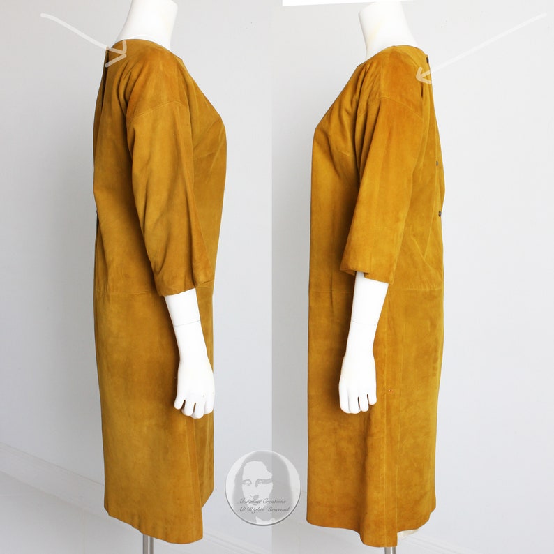 Bonnie Cashin Dress Gold Suede Leather Kimono Sleeves Rare Vintage 60s M image 4