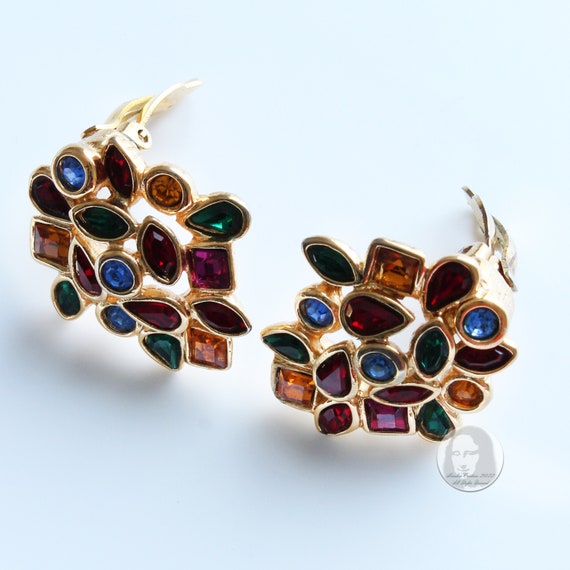 Vintage Yves Saint Laurent Earrings Multicolor Gl… - image 3