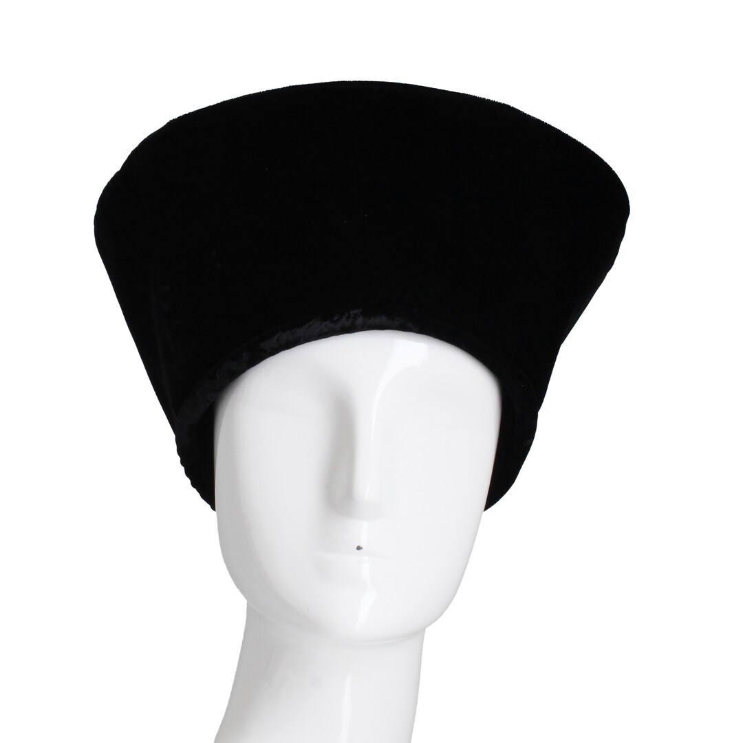 Vintage Norma Kamali Black Velvet Cossack Hat, High Brim  display picture 1