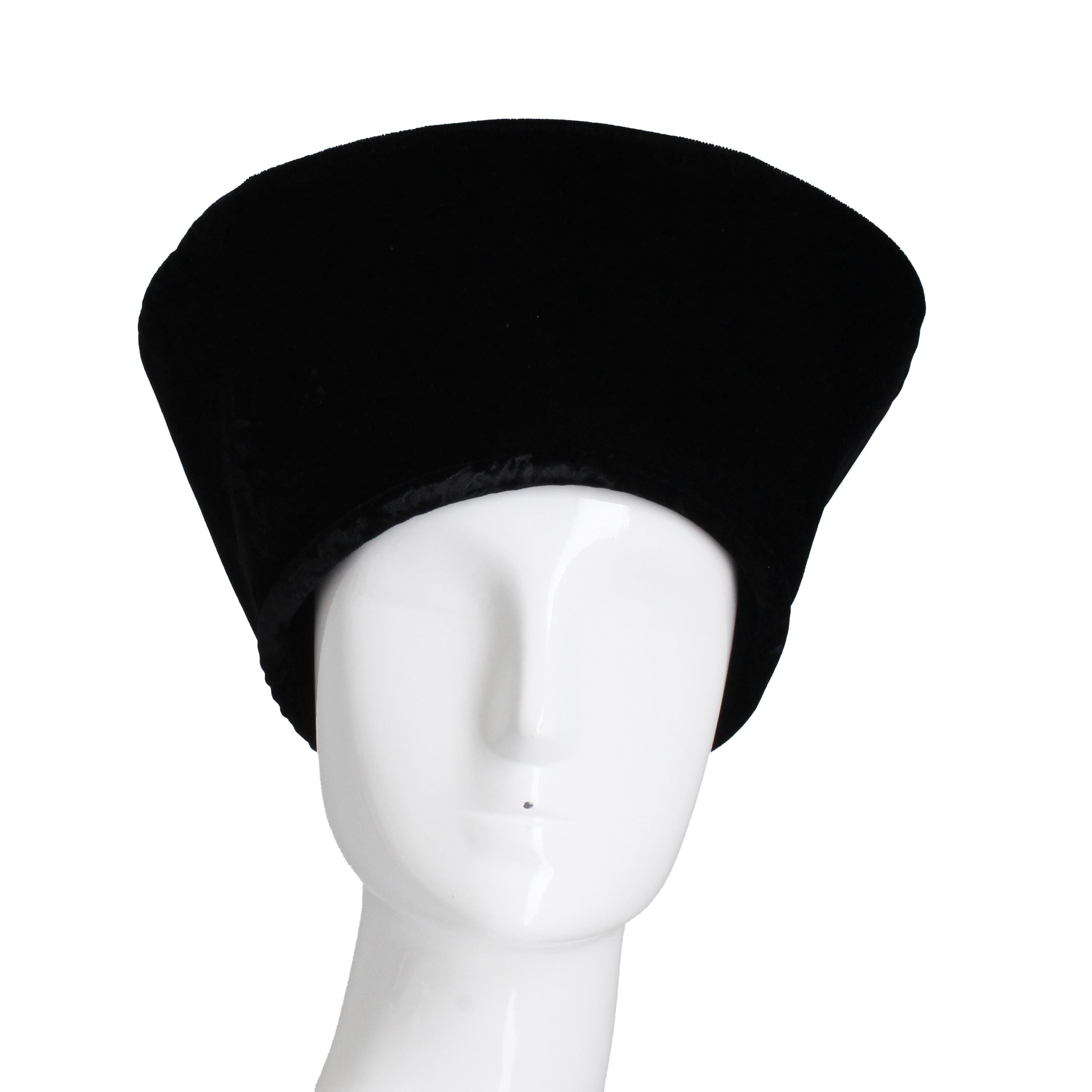 Vintage Norma Kamali Hat Black Velvet High Brim Cossack Style Rare 90s Size S Vintage Norma Kamali Black Velvet Cossack Hat, High Brim  main image 2
