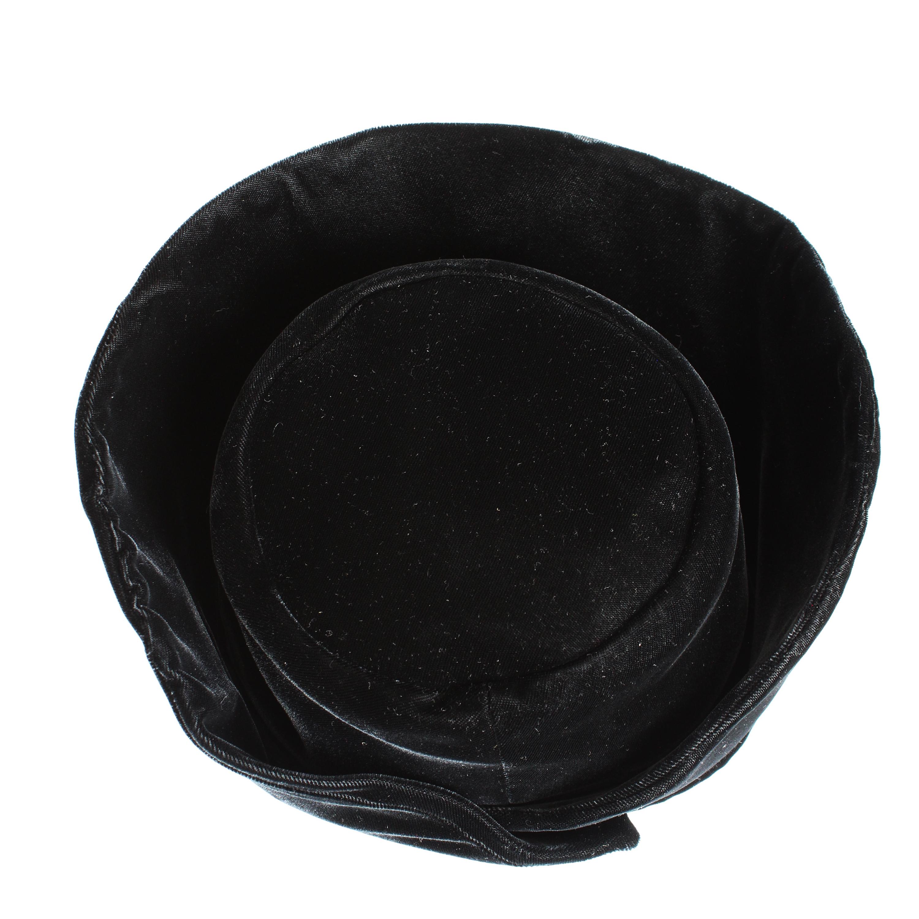 Vintage Norma Kamali Black Velvet Cossack Hat, High Brim 