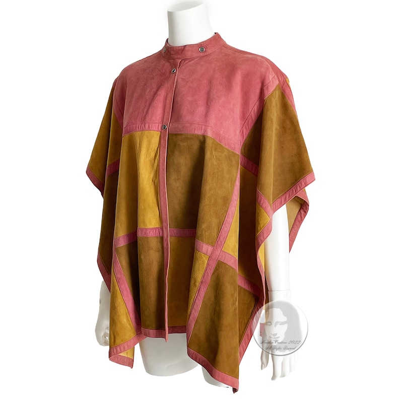 Bonnie Cashin for Sills Poncho Cape Pink Suede Multicolor Patchwork Vintage 1970s Rare S/M image 7