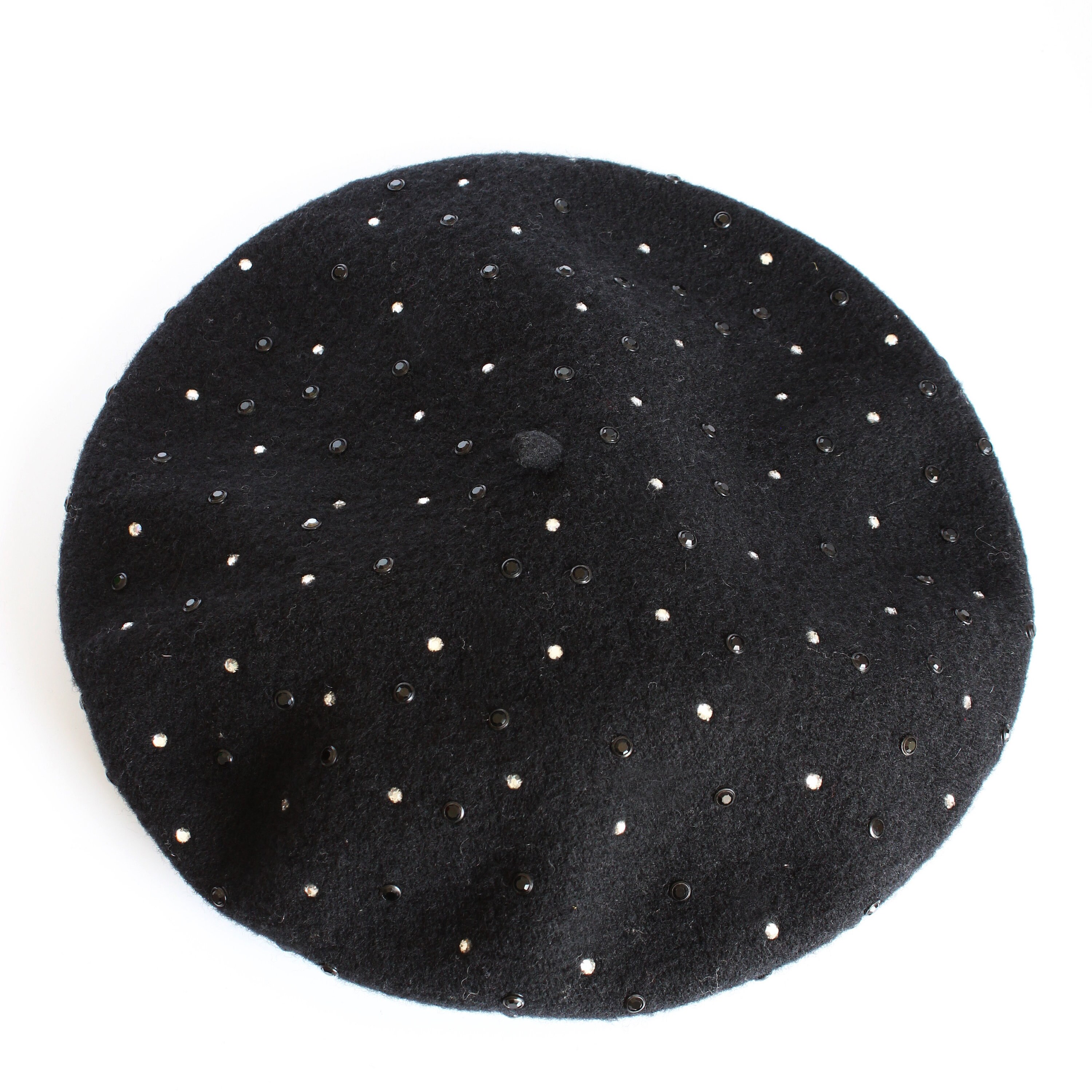 Norma Kamali OMO Hat Beret Black Wool Embellished 