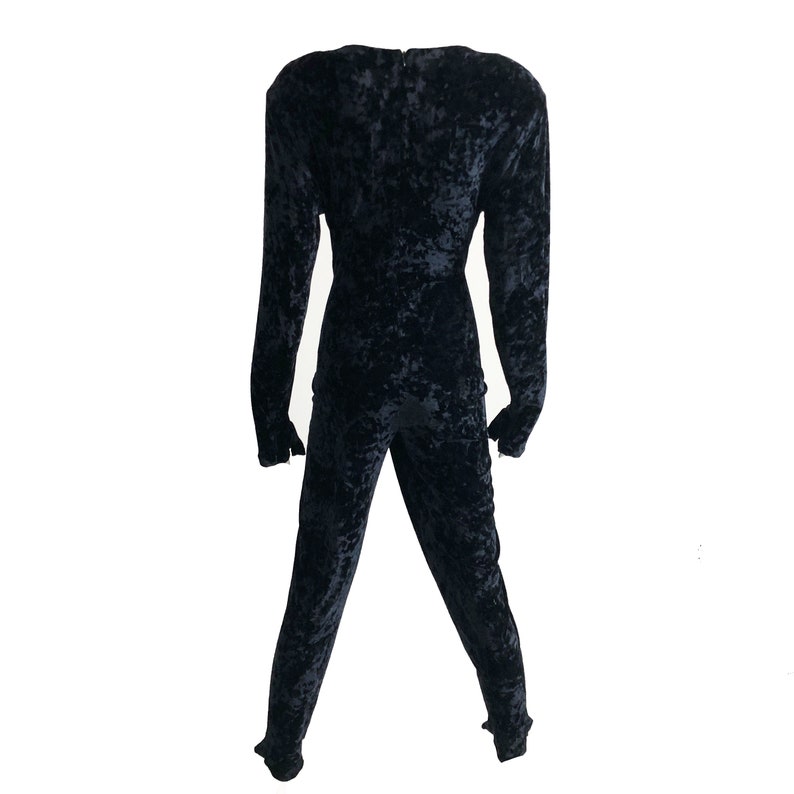 Norma Kamali OMO Catsuit Jumpsuit Crushed Velvet Size S Vintage 80s