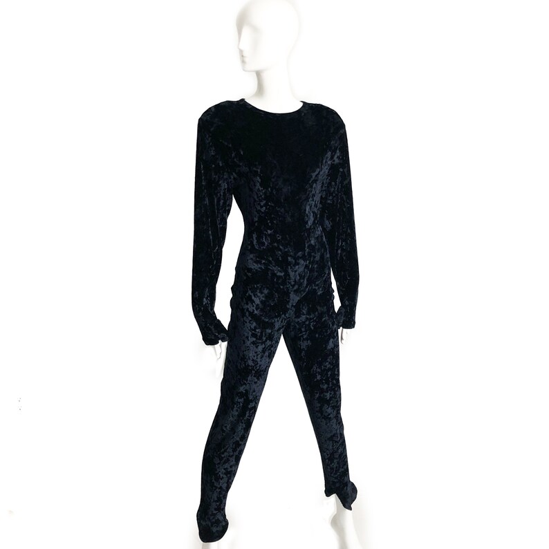 Norma Kamali OMO Catsuit Jumpsuit Crushed Velvet Size S Vintage 80s