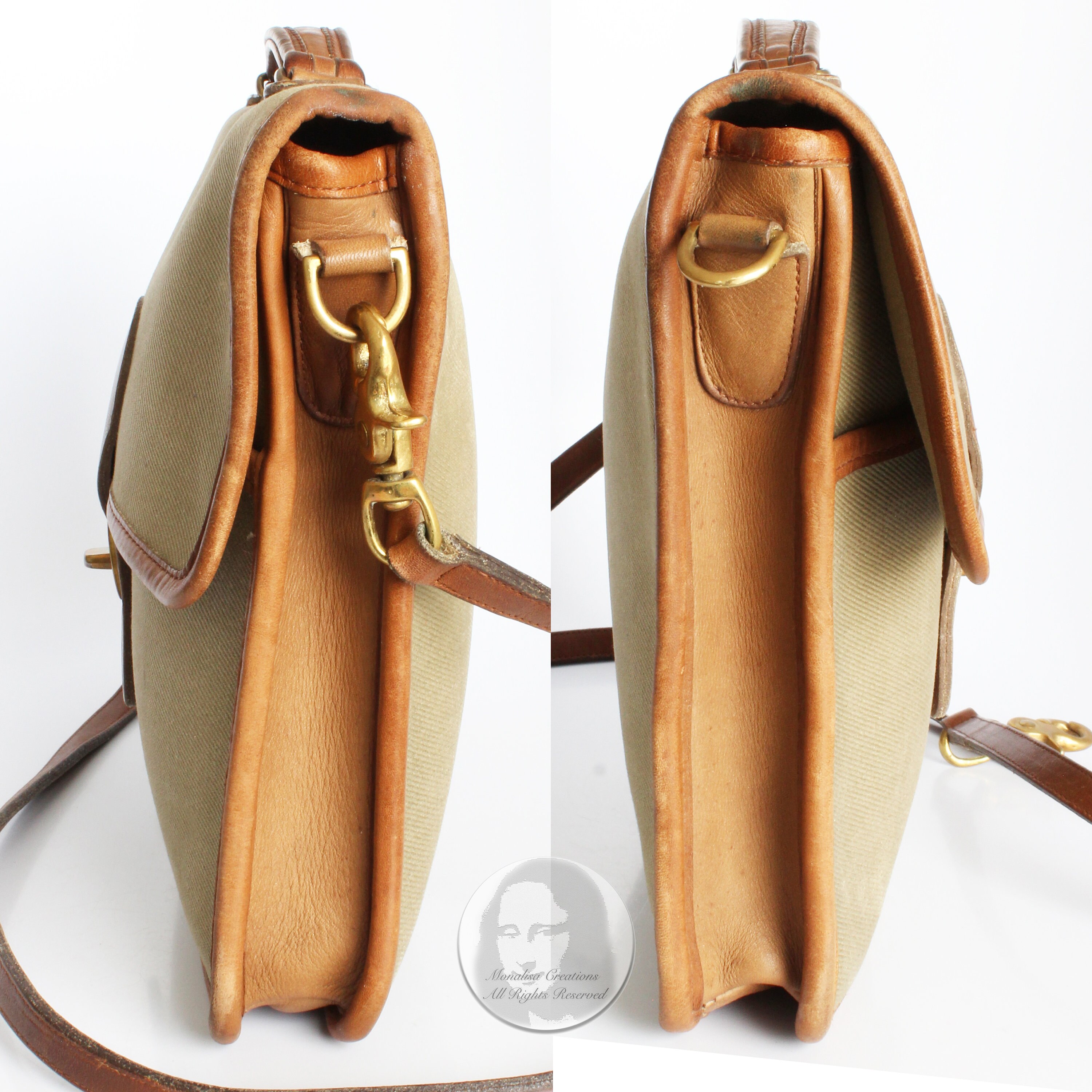 Vintage Coach School Bag Messenger NYC Khaki Twill & Leather Vintage Coach School Bag Messenger NYC Khaki Twill & Leather
