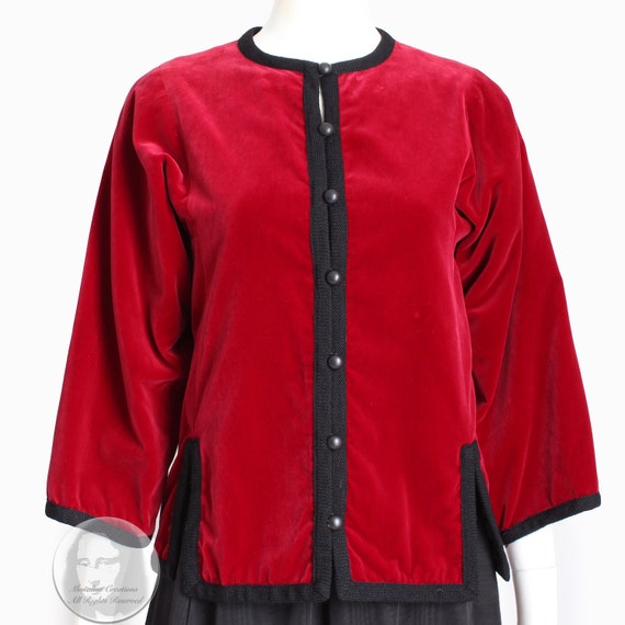 Yves Saint Laurent Jacket Red Velvet Black Trim B… - image 1