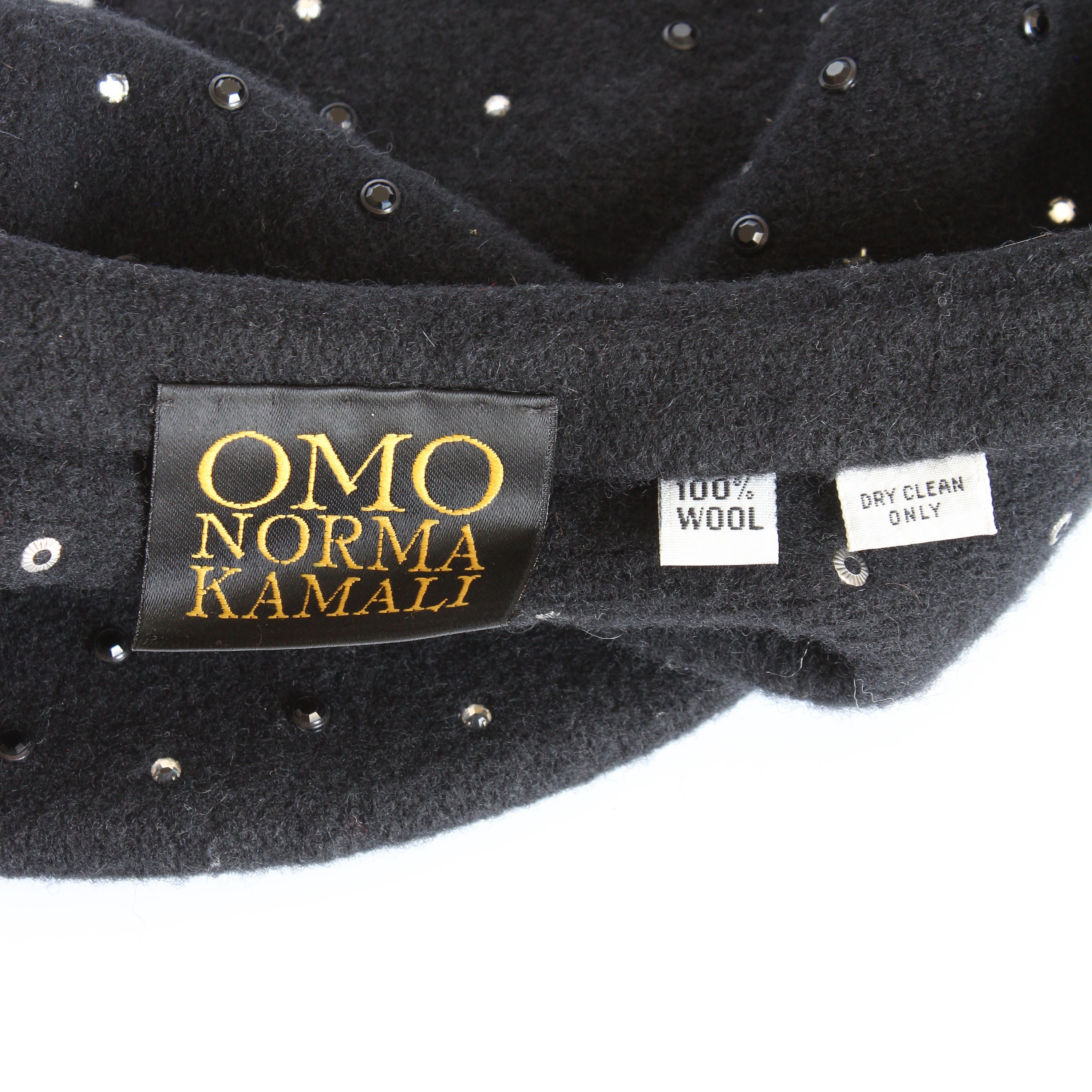 OMO Norma Kamali gray black polka dot sweater knit turban hat Norma Kamali OMO Hat Beret Black Wool Embellished  main image 2