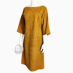 Bonnie Cashin Dress Gold Suede Leather Kimono Sleeves Rare Vintage 60s M image 3