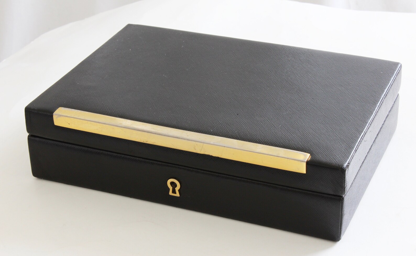 Rare GUCCI Black Leather Jewelry Case Trinket Box Home