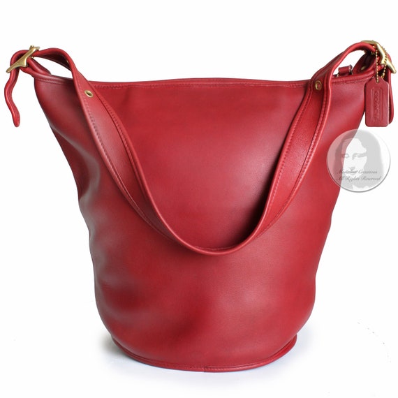 Vintage Coach Duffle Sac #9085 Bucket Bag Red Leather… - Gem