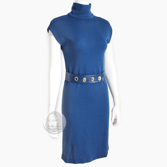 Bonnie Cashin Dress Knit Turtle Neck with Blue Le… - image 2